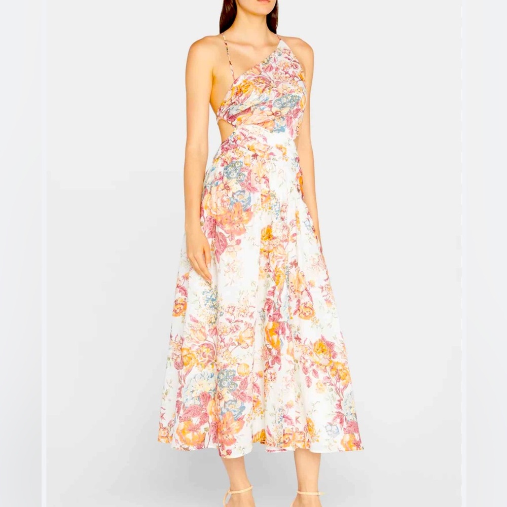 Zimmermann pattie asymmetric dress in cream floral